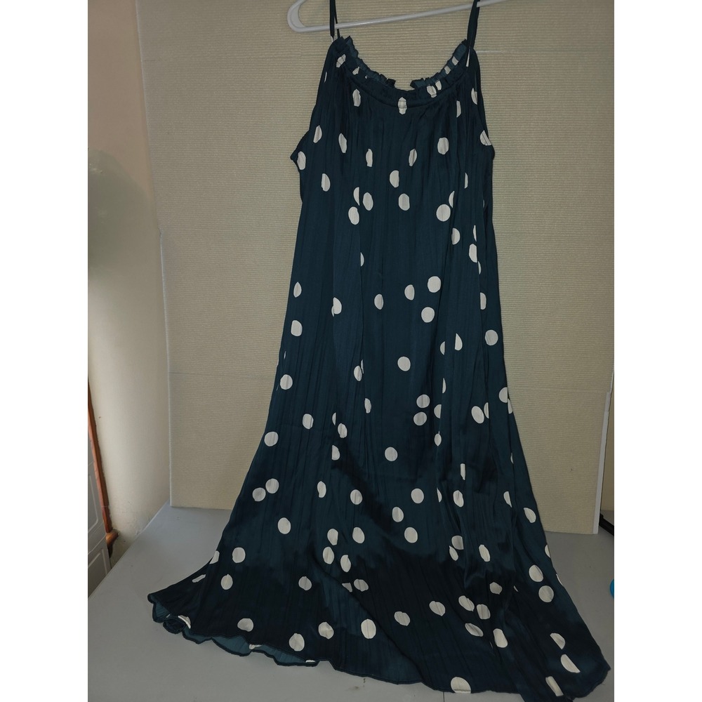 Soma Crinkle Satin Pleated Tie Midi Dress Belle Dot Dark Harbour XL NWT